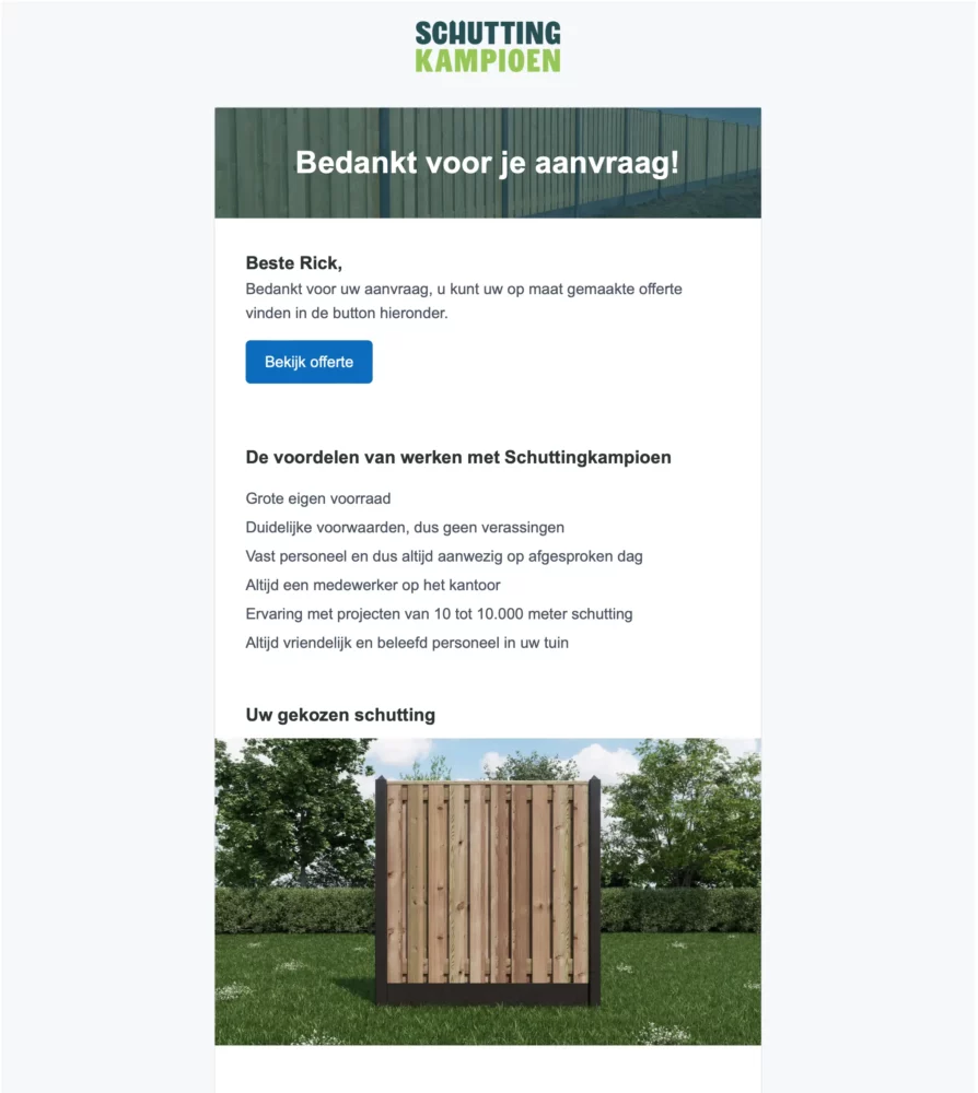 Schuttingkampioen - Bedanktmail