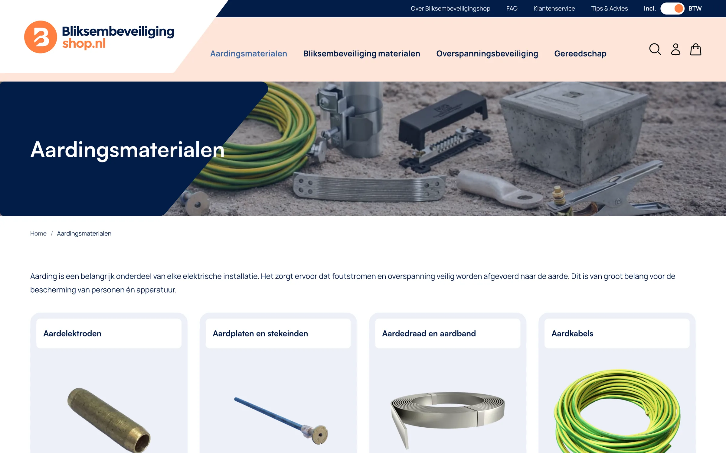 Categoriepagina Aardingsmaterialen op Bliksembeveiligingshop.nl