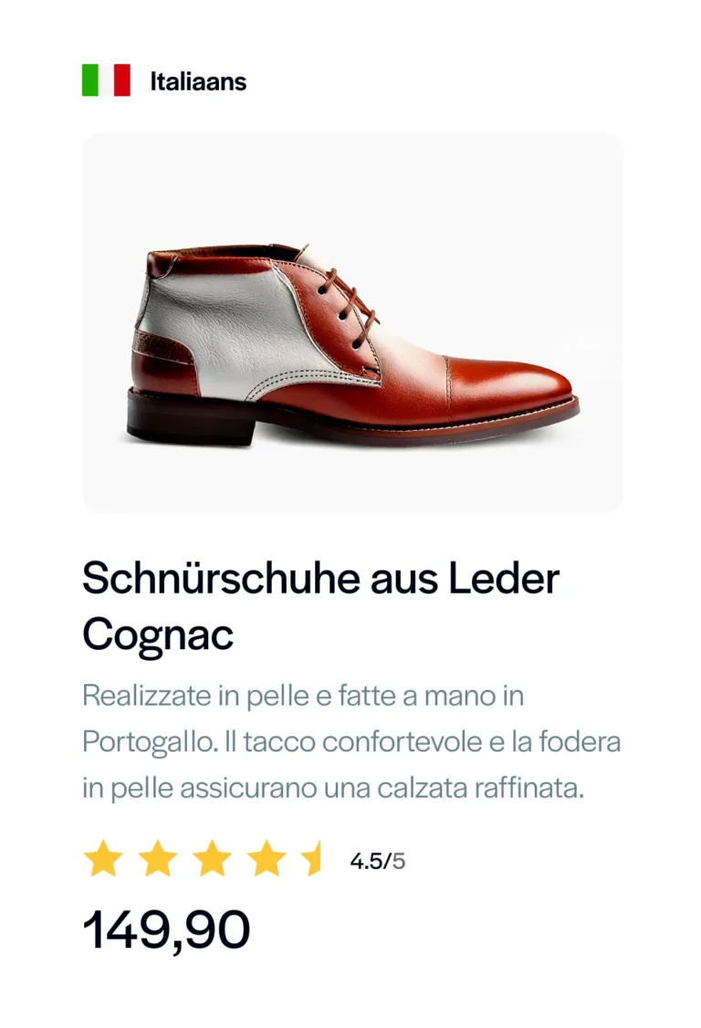 Productpagina in het Italiaans